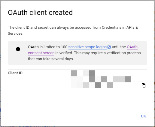 GCP OAuth Confirmation