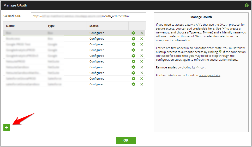 Matillion Manage OAuth screen