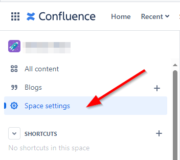 Confluence Space Settings navigation menu